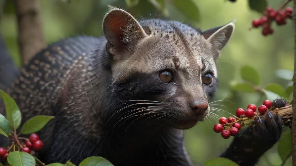 コーヒーの実を食べるジャコウネコ