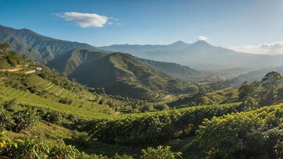 グアテマラ、ソロラ・アティトゥラン地方の美しいコーヒー農園の風景